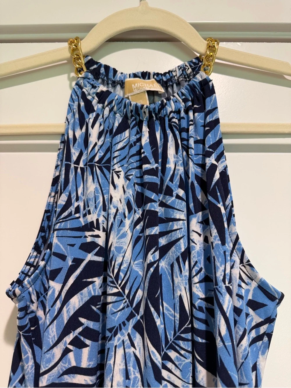 Michael Kors Blue Patterned Halter Top Dress XS